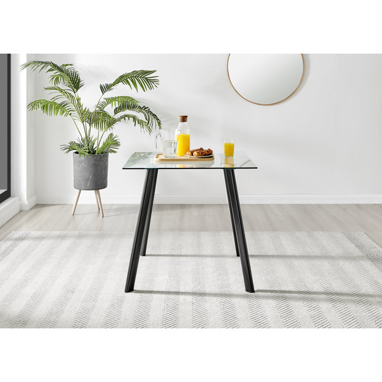 Scandinavian Style Glass and Metal Leg Square Dining Table - Modern  Minimalist Design